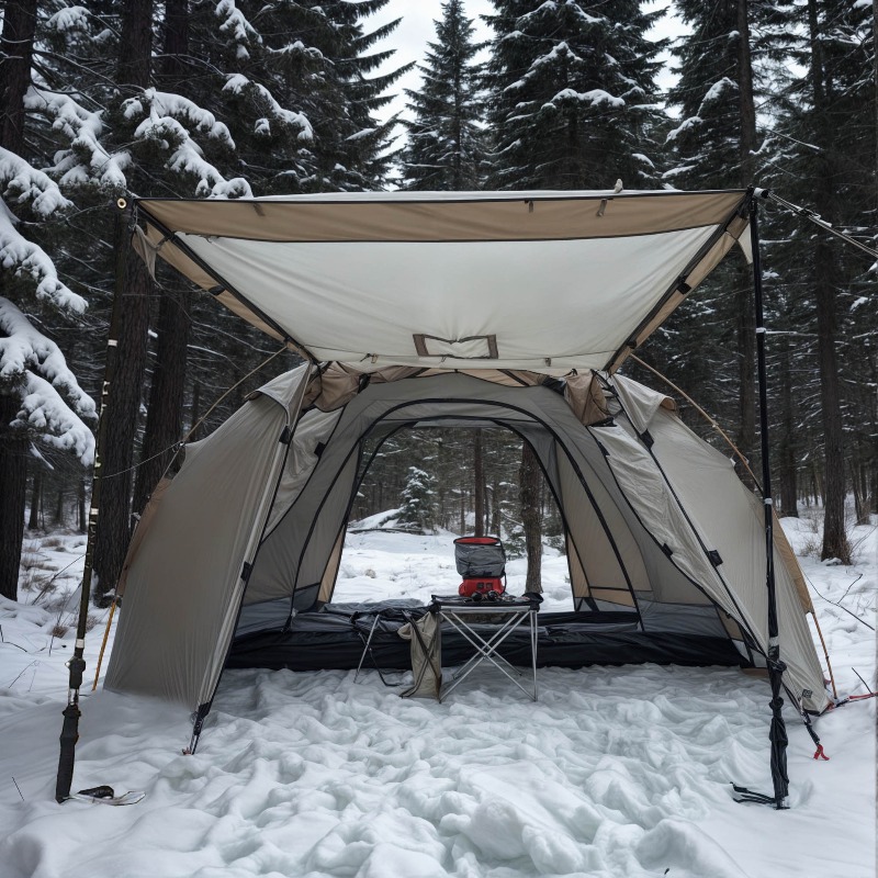 Grow Tent 4X4 - 屋外耐火ホットテント 2人用 防水拡張ドームテント スノースカート付き キャンプ ハイキング